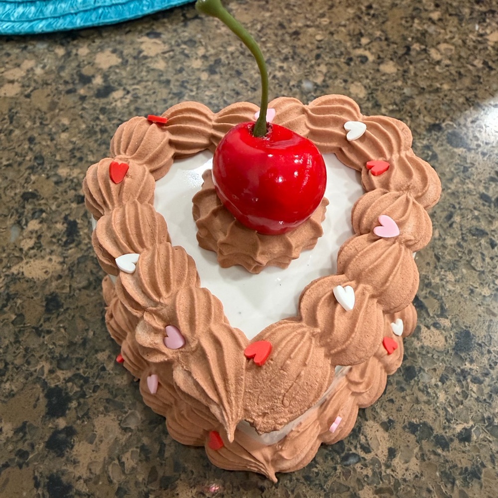 Heart-Shaped Cake Decoration With Cherry Topper Jewelry Box